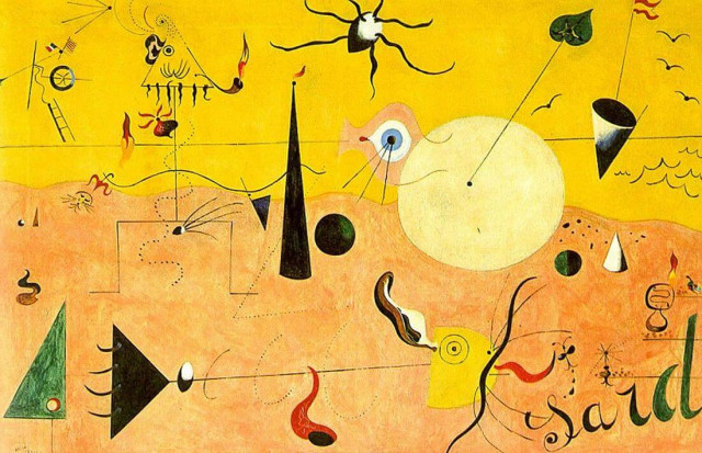 Catalan landscape, painting by Barcelona surrealist artist Joan Miró