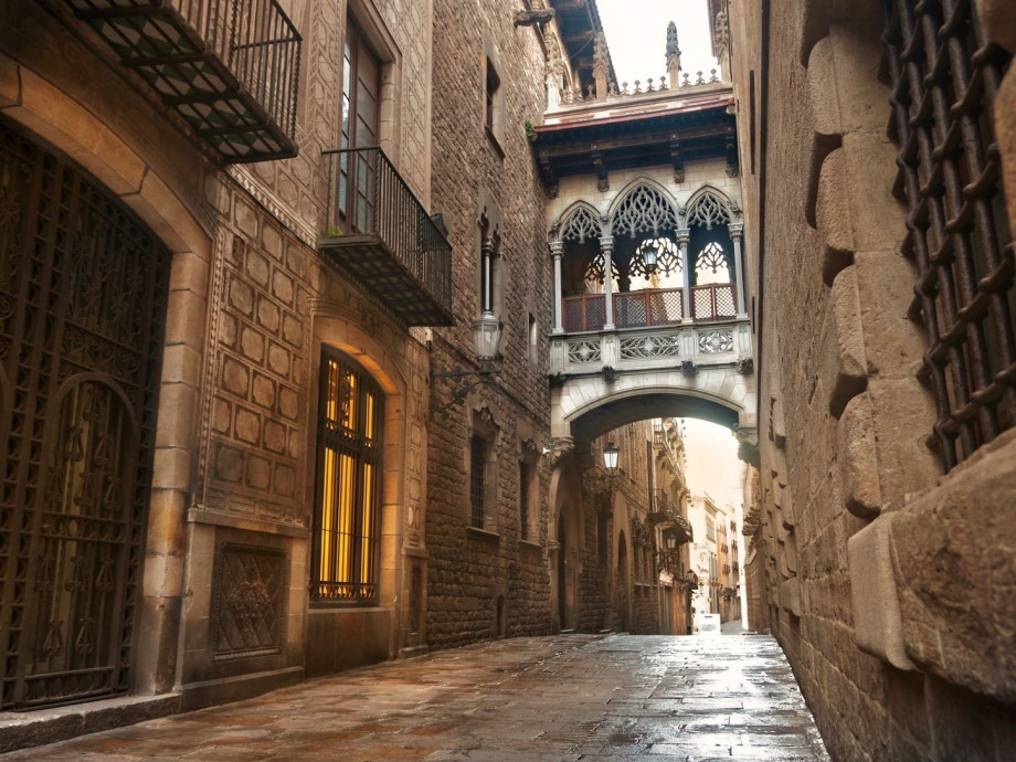 the Gothic Quarter bridge in Barcelona.