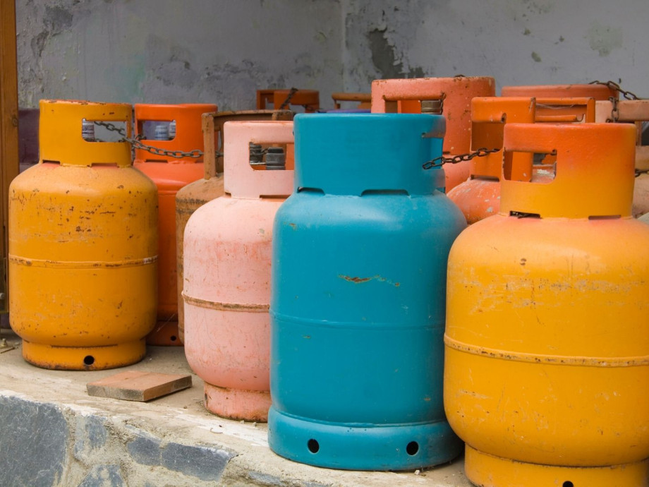colourful tanks of propane gas.