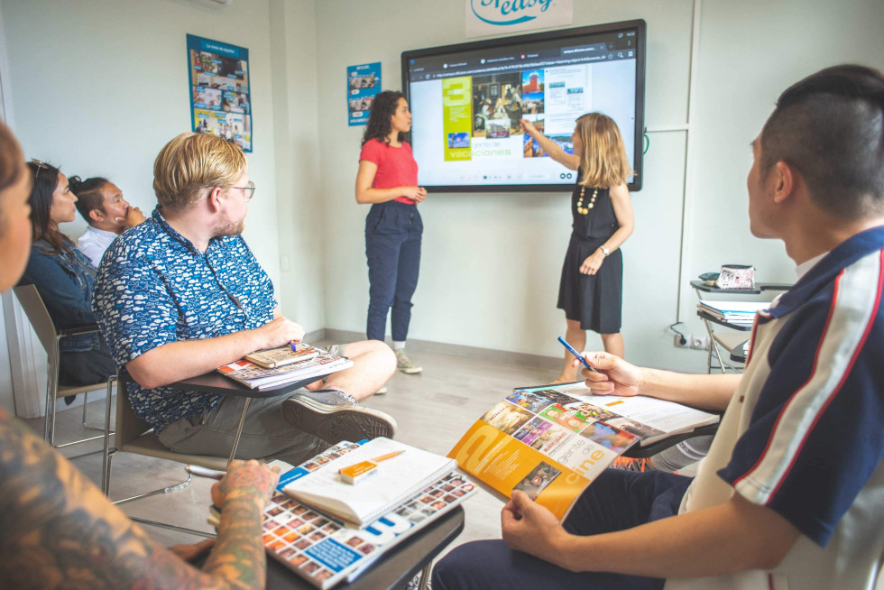 Group of students playing educational game